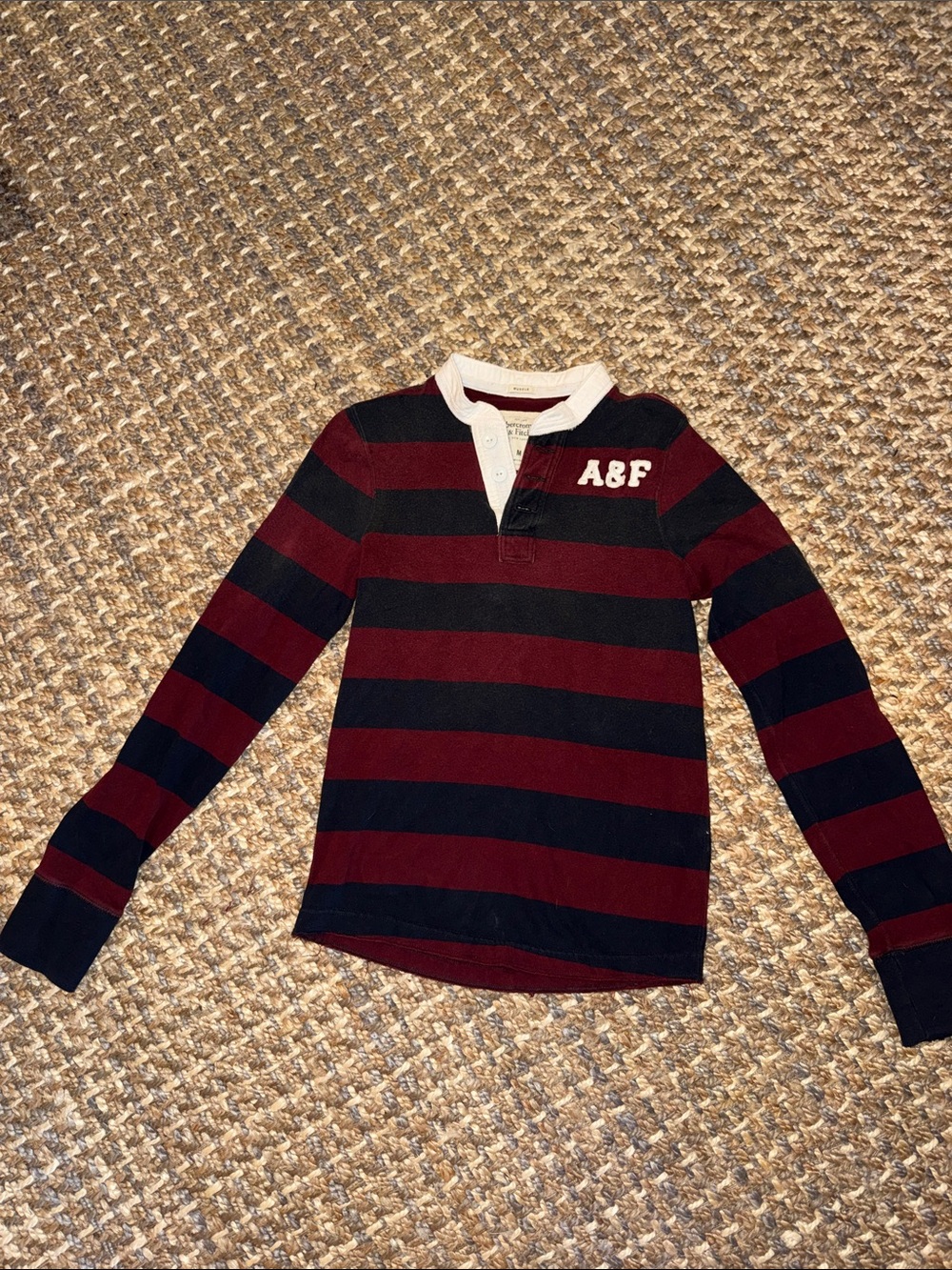 Abercrombie & Fitch Kids Burgundy and Blue Striped Long-Sleeve Henley